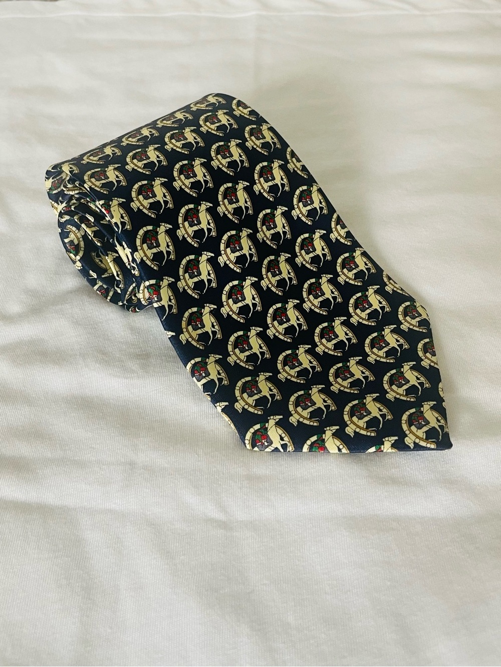 Rene Chagal Navy Horse & Horseshoe Hand Made Silk Men’s Tie